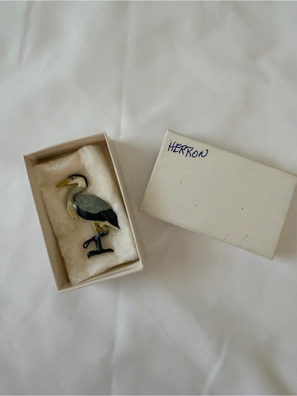 Vintage Heron Bird Brooch Pin - Gray, Black, Yellow